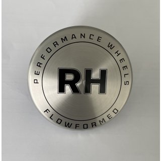 Nabenkappe 77 mm, WM, Porsche | Logo  RH Flowforming | Träger schwarz, Linse Alu gebürstet, Schrift schw